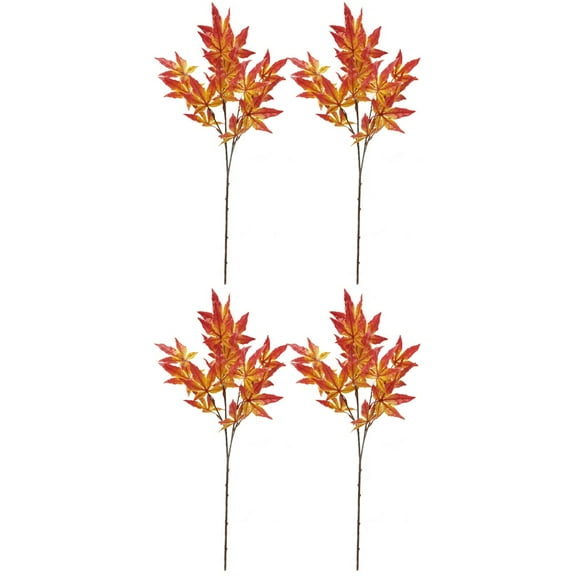 MLINS 4 Pcs  Simulation Maple Leaf Branch Decorative Plant Prop Office Greening Decor