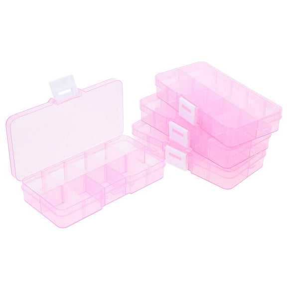 MLINS 4 Pcs Transparent Bin Mini Storage Containers Hardware Boxes Unit Pink