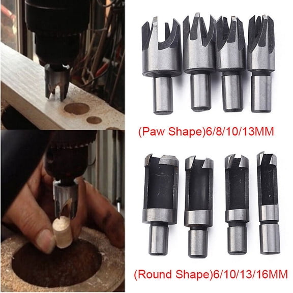 MLINS 4 Pcs Wood Plug Cutters Straight Tapered Deep Plug Cutters Sets Claw Tool Drill Bits