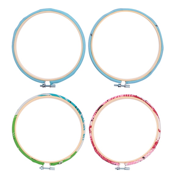MLINS 4-Piece Embroidery Hoop Set with Stretch Fabric for Needlework and Craft Projects