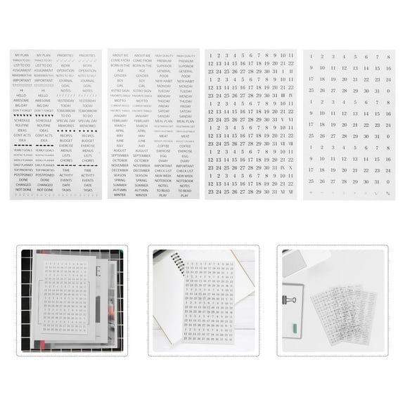 MLINS  4 Sheets Diary Planner Stickers Monthly Adult Journal Work Black