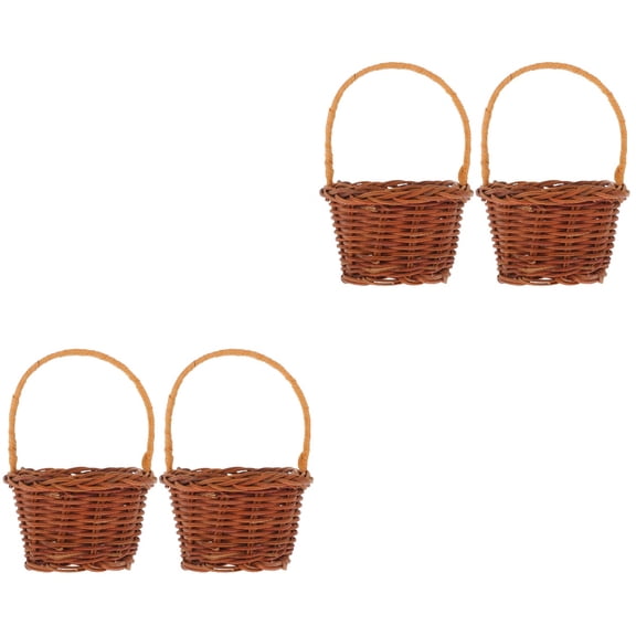 MLINS 4 pcs Miniature Woven Baskets with Handles Tiny Basket Mini Flower Basket for Wedding Party