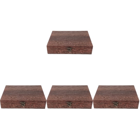 MLINS 4 pcs  Smooth Storage Organizer Rustic Practical Jewelry Case with Lock (Brown)