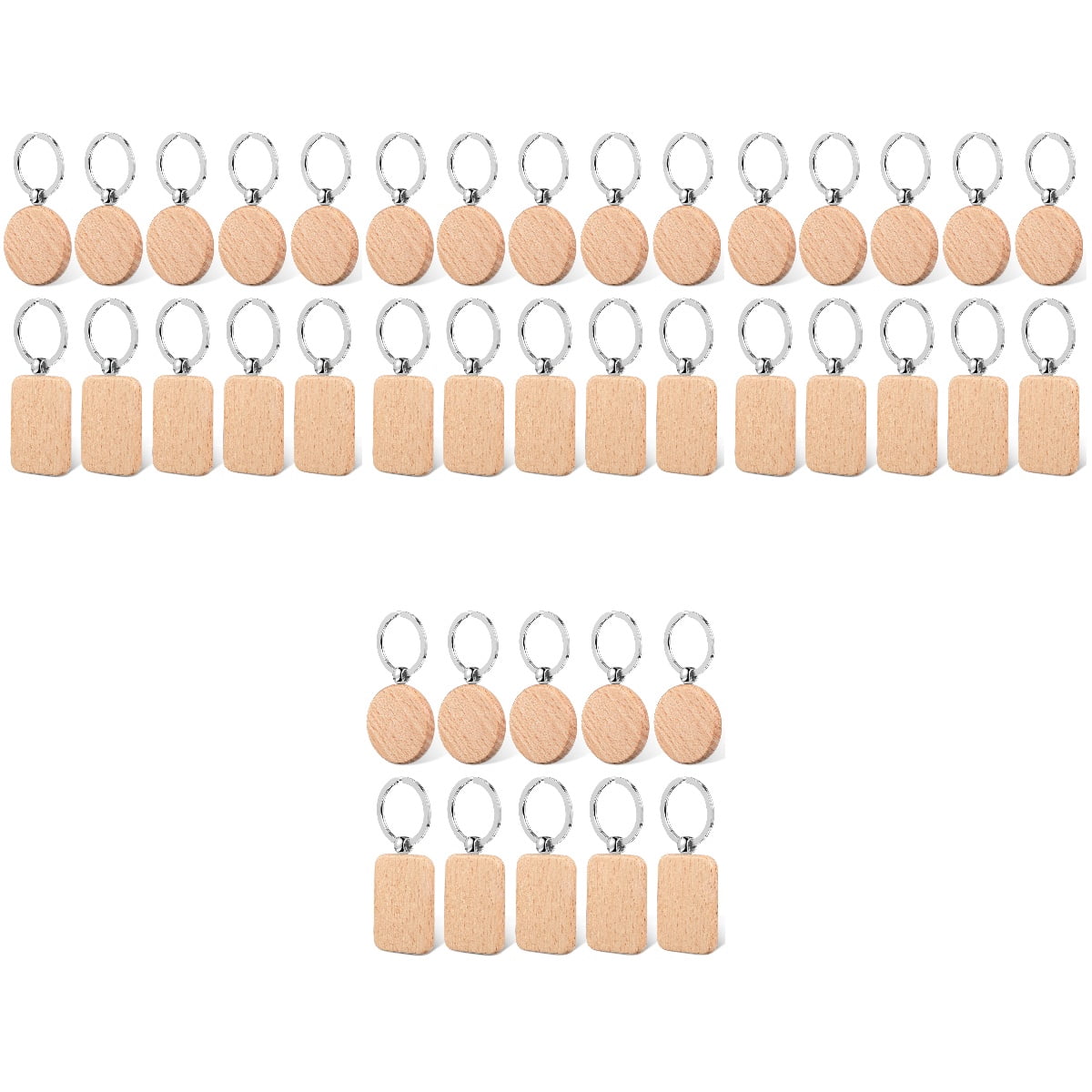 MLINS 40 Pcs Blank Wooden Key Tag Keychains Rectangle and Round Shape Wood Pendant Keyrings