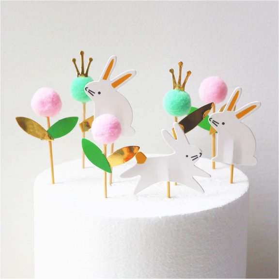 MLINS 48 PCS Easter Bunny Cupcake Toppers Picks Decorations for Party Cakes and Desserts