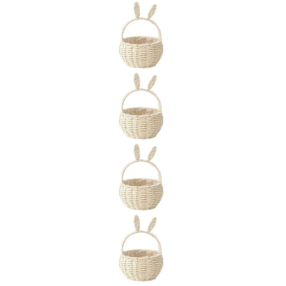 MLINS 4pcs Bunny Woven Basket Easter Party Treats Basket Handheld Woven Storage Basket With Handle