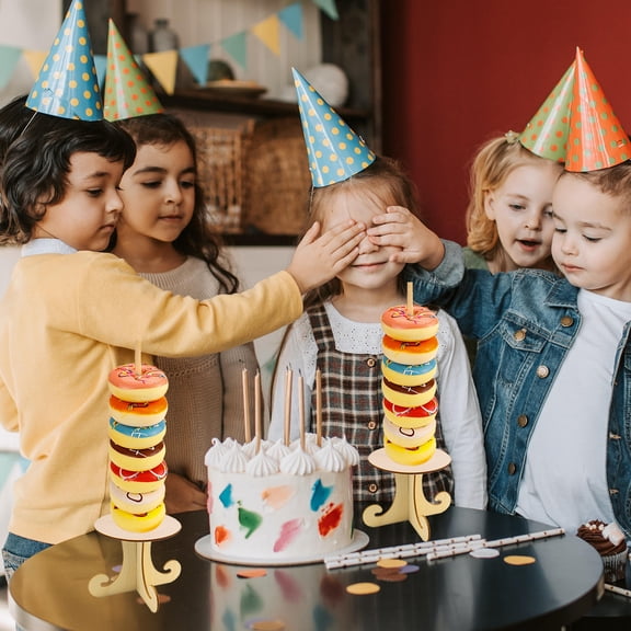 MLINS 4pcs Doughnut Dessert Display Stands Wooden Donut Racks for Wedding Birthday Party