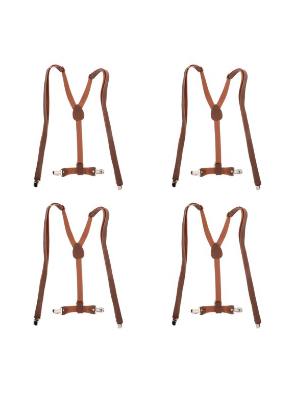 Brown Elastic Suspenders - Unisex, Y-Shape, Clip System, Comfortable and Durable, 4Pcs