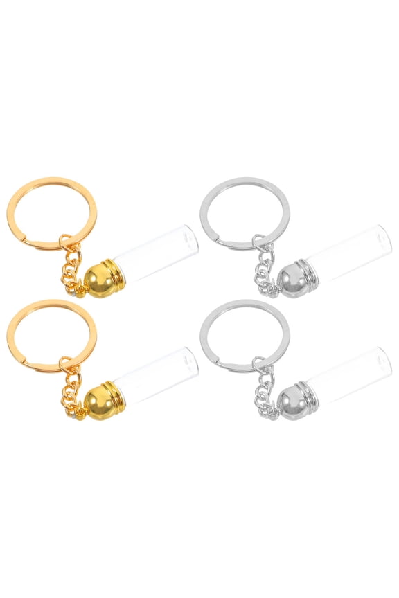 4pcs Empty Glass Bottle Keychain Refillable Empty Perfume Bottle Transparent Glass Vial Keychain for Travel Backpack Purse Bag Pendant