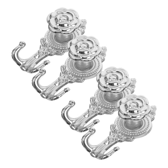 MLINS 4pcs Entryway Hooks Rose Wall Hooks Racks Metal Flower Curtain Holdbacks Clothes Bath Towel Hanger Hat Holders Floral Pattern Door Key Hooks For Bathroom Kitchen Clothes Hook