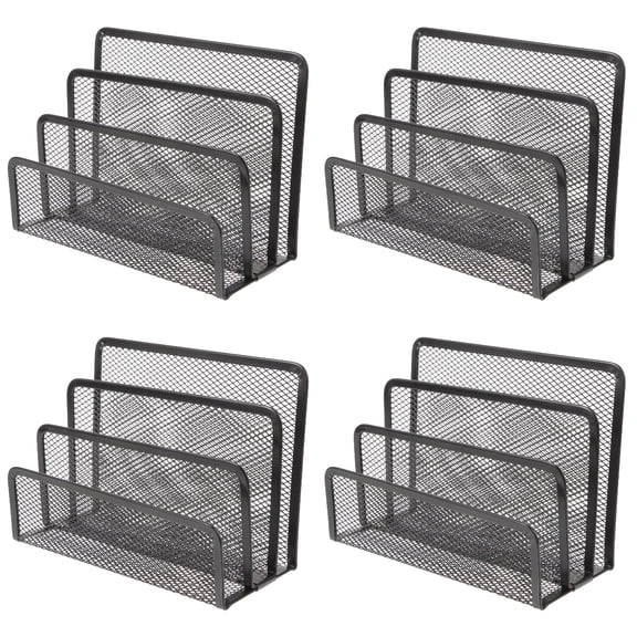 MLINS 4pcs Metal Mesh File Magazine Holder Desktop Organizer 4 Compartments for Home Office (Black)