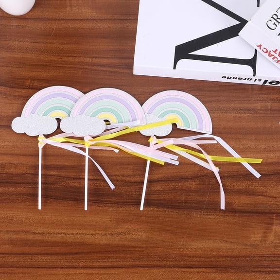 DINHEAROM 5Pcs Multicolor Paper Ribbon Cake Toppers Decorative Picks for Sweet Cake and Dessert