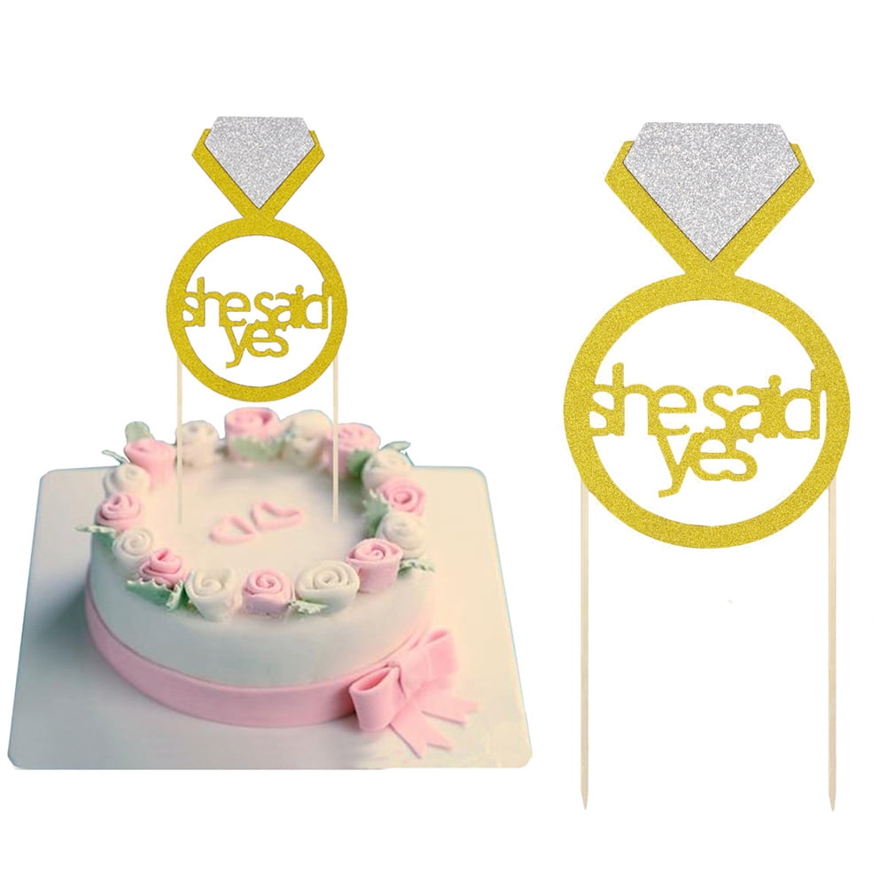 24 Stück Cupcake-Topper "He Asked, She Said Yes", Goldglitzernd - Für Hochzeit, Verlobung, Brautparty
