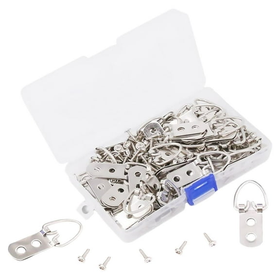 FELTECHELECTR Heavy Duty Picture Hanging Hooks D Ring Metal 50Pcs 2.1x1in