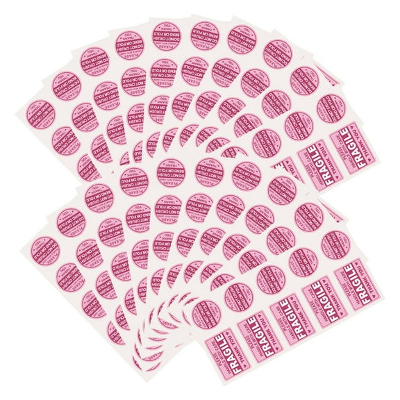 MLINS 50 Sheets Fragile Adhesive Stickers Caution Removable Labels Shipping Pink