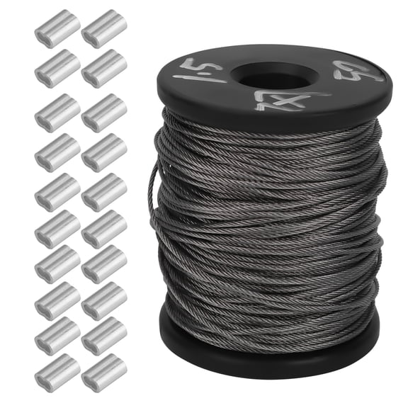 MLINS 50M 1.5mm Stainless Steel Wire Spool and 20 Pcs Aluminum Crimping Loop Sleeve for Picture Frame Hanging Wire Clothes Line Lifting Rope (Silver)