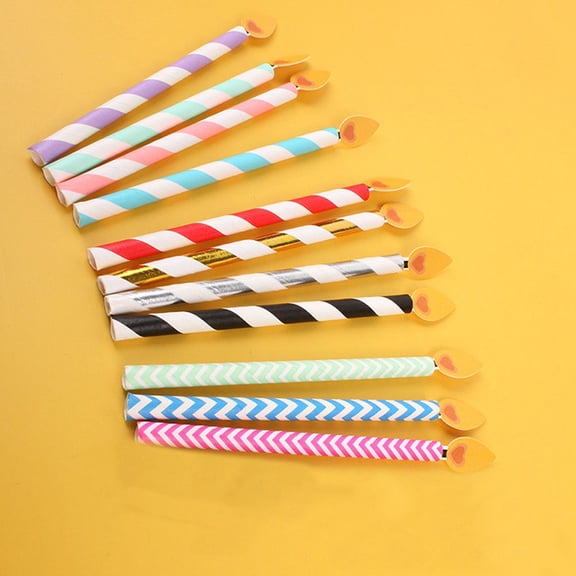 MLINS 50pcs Colored Striped Straw Candle Style Cake Picks Cupcake Toppers Cake Decors