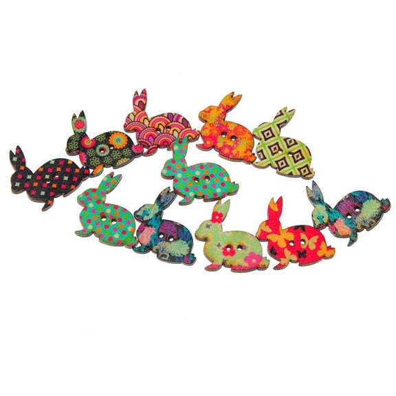 MLINS 50pcs Rabbit Shape 2 Holes Wooden Buttons Sewing Button Kid's Scrapbooking DIY Craft Wedding Decoration (Random Color)