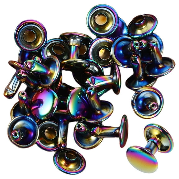 MLINS 50pcs Rainbow Metal Double Cap Rivets Round Rapid Button Studs for DIY Purses Handbags Bags Shoes Belts Craft Projects Accessories