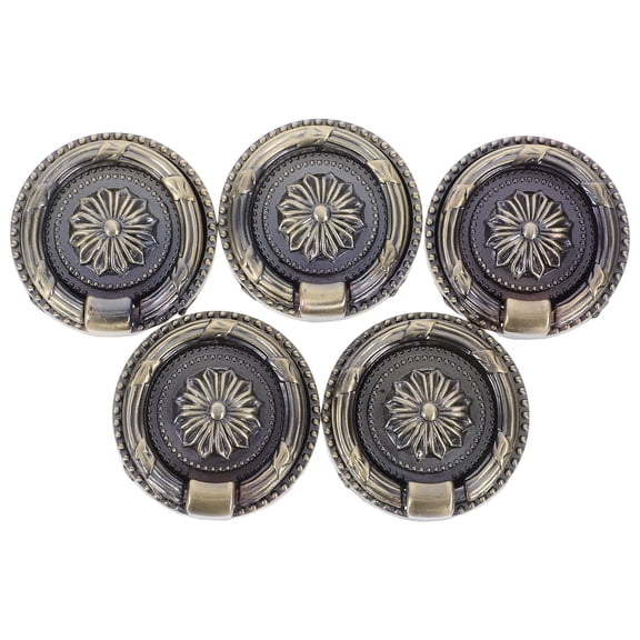 MLINS 5Pcs Round Vintage Cabinet Pull Handles Single Hole Knobs Grip Accessory for Drawer Wardrobe (Green Bronze, Diameter 47MM)
