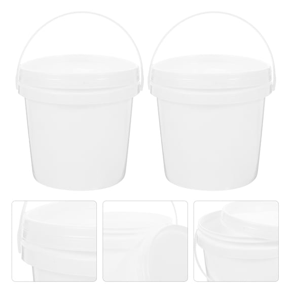 MLINS 5-Pack White Plastic Buckets with Lids 2L - Multipurpose Water Pails for Car Washing, Beach, Gardening, Fishing, Dorm Use, and Organizing Tools