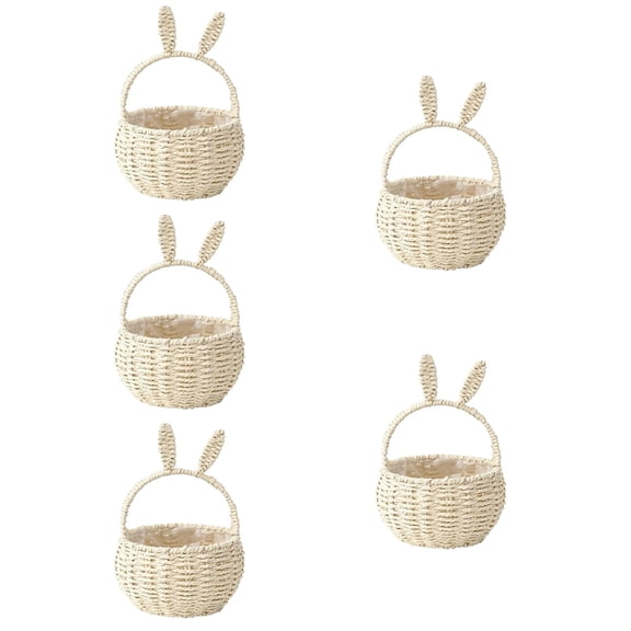 MLINS 5pcs Bunny Woven Basket Easter Party Treats Basket Handheld Woven Storage Basket With Handle