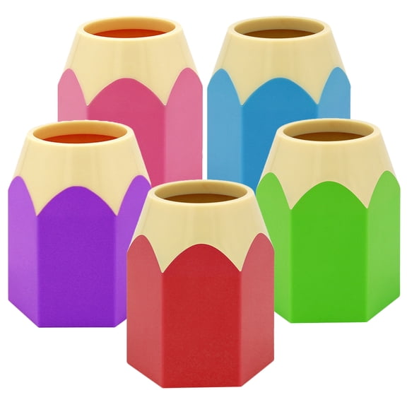 MLINS 5pcs Desk Pen Holder Cute Cartoon Pencil Shape Pen Organizer Makeup Brush Holder Stationery Container