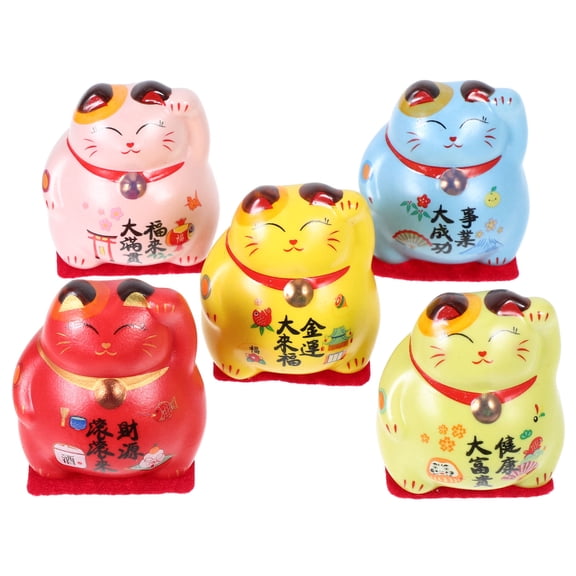 YUYUETIME Ceramic Cat Statue Miniature Cat Shape Assorted Color 5Pcs
