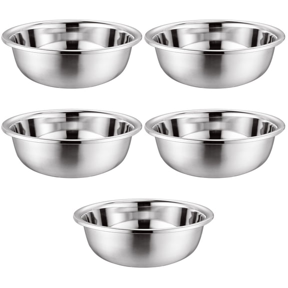 MLINS 5pcs Stainless Steel Metal Basin Deep Heavy Duty Metal Salad Bowl Mirror Finish Storage Nesting Bowls For Cooking Serving Prepping 28CM Silver