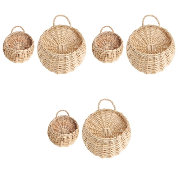 MLINS 6 PCS Straw and Willow Basket Wicker Flower Pots Flower Wall Hanging Flowerpot Hanging Basket Rustic Rattan Hanging Wall Basket(Original )