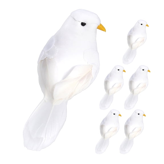 YUYUETIME Dove Decoration Realistic Bird Figurines White Foam 6Pcs