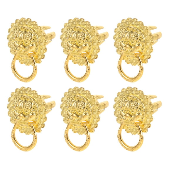 MLINS 6 Pcs Decorative Lion Head Pull Ring 2.40X1.80X1.70CM Golden