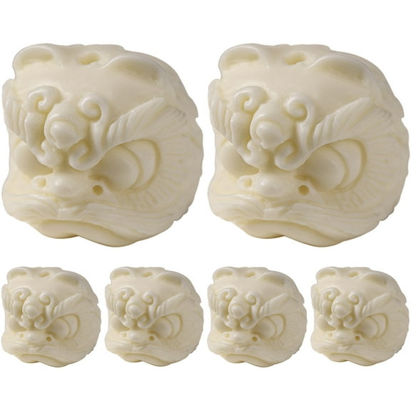 YUYUETIME Spacer Loose Beads Lion Heads Charms White Resin 6Pcs