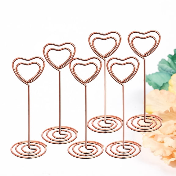 MLINS 6 Pcs Rose Gold Heart Shape Photo Holder Stands Table Number Holders Place Paper Menu Clips for Weddings (Rose Gold)