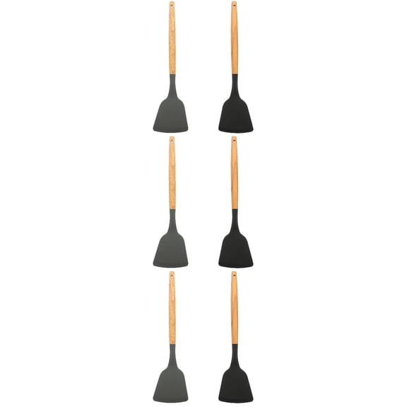 MLINS 6 Pcs Silicone Spatula Non Stick Kitchen Spatula Heat Resistant Wok Cooking Spatula with Wooden Handle