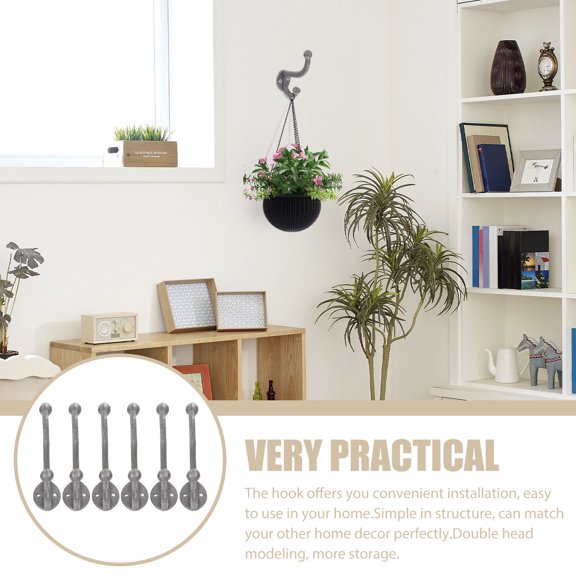 MLINS 6 Pieces Grey Iron Hooks for Storage Simple Style Wall Mount Home Decorative Organizer