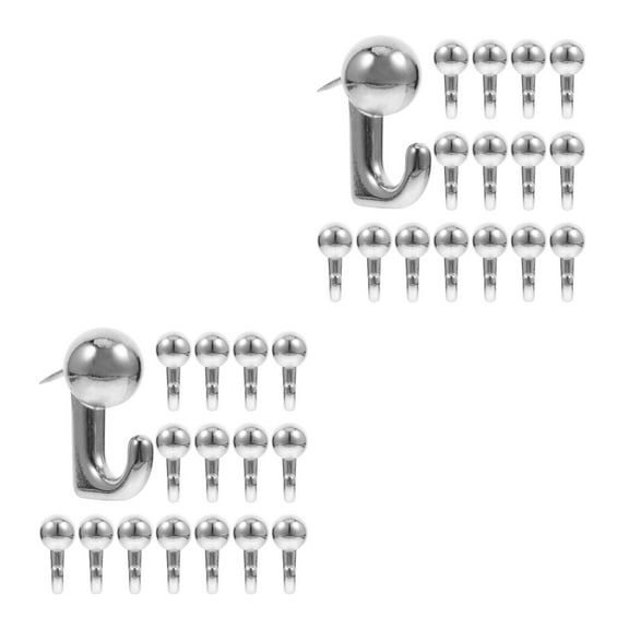 MLINS 60 pcs Metal Push Pin Hangers Wall Hanging Nails Push Pins With Hooks Picture Hanging Nails For Painting Home Office Silver