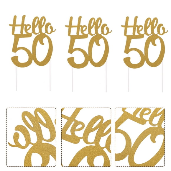 DINHEAROM Dessert Cake Topper Golden for 50th Birthday Party 6Pcs 5.1x5.9in