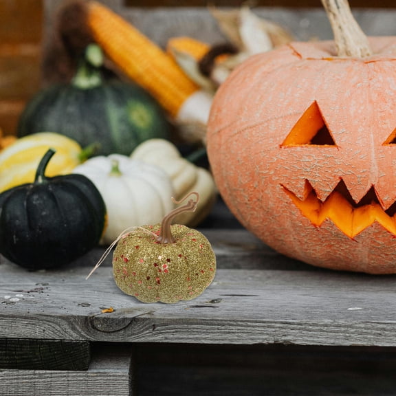 MLINS 6Pcs Artificial Pumpkins Glitter Pumpkins for Halloween Festival Decor Faux Foam Pumpkins for Fall Harvest Mini Pumpkins for Crafts