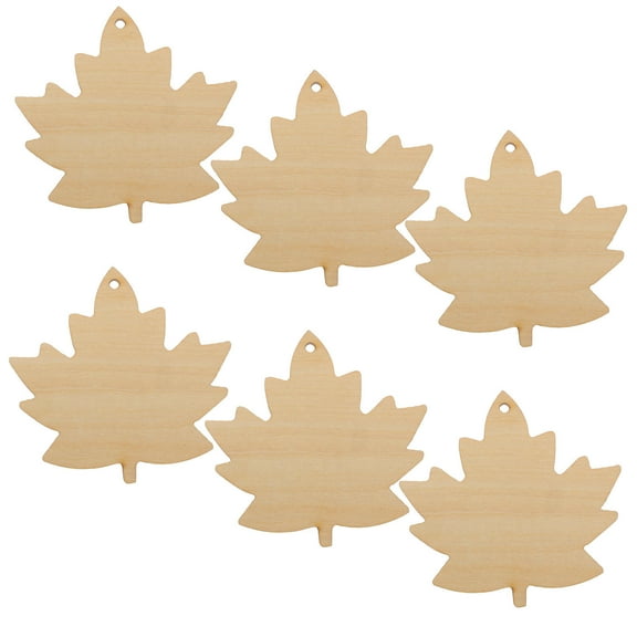 MLINS 6pcs DIY Wooden Maple Leaf Cutouts Unfinished Wood leaf Pieces for Crafts Fall Halloween Ornament Wooden Leaves for Classroom Home Decor