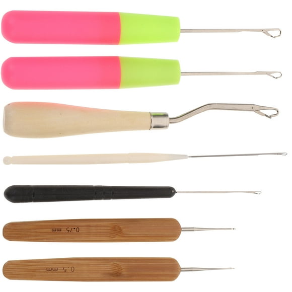 MLINS 6pcs Wooden Dreadlocks Hook Portable Knitting Tool Plastic Crochet Needle Hairdressing Tool for Barber Hair Home (Wooden Handle Small Plastic Handle and Wooden Handle 2pcs for Each)