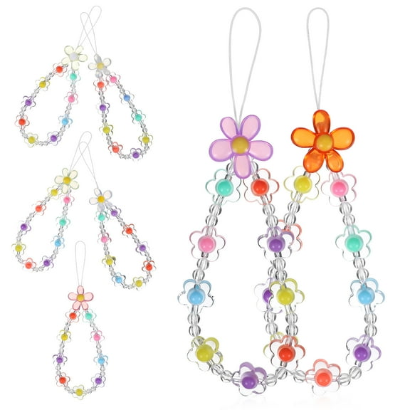 7 Pcs Beaded Flower Phone Charms Phone Chains Case Accessories for Women Girls