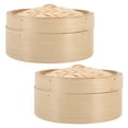 thumbnail image 1 of MLINS 8 Inch Bamboo Steamer with Cover for Kitchen Use Healthy Cooking Khaki Color 2pcs Set, 1 of 8
