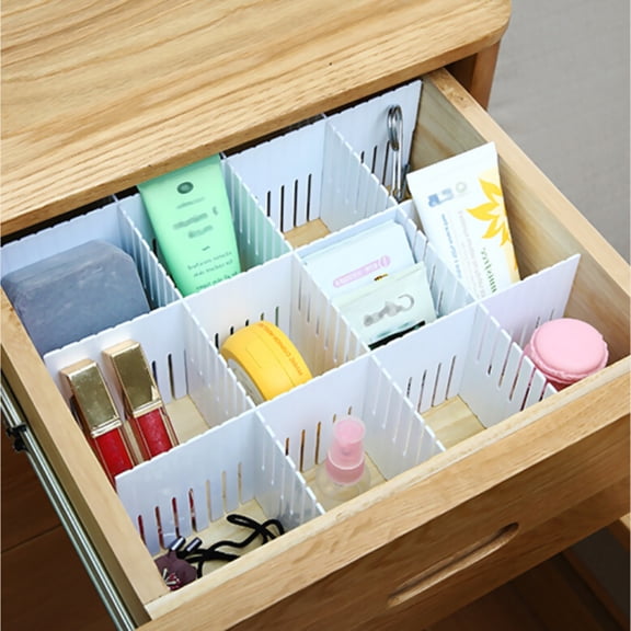 PTOOTP 8-Piece White Adjustable Drawer Dividers Set with Easy Assembly for Kitchen, Closet, Office Storage Organization
