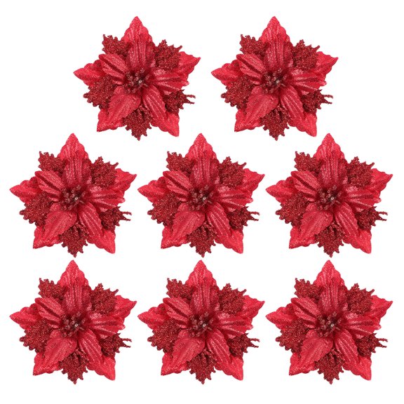 YUYUETIME Tree Holiday Flower Christmas Tree Flower Decor Red 8Pcs