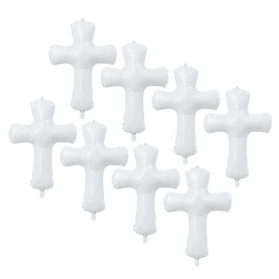 MLINS  8 Pcs Cross Baptism Balloons Helium Garland Baby Girl White