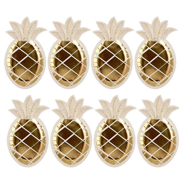 MLINS 8Pcs Hot Stamping Disposable Paper Plates Delicate Pineapple Shaped Paper Dishes Birthday Party Supplies