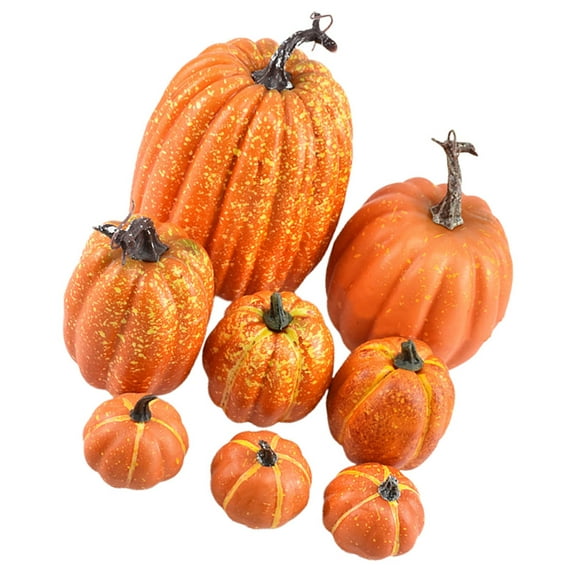 MLINS 8Pcs Orange Foam Decorative Pumpkins for Halloween Thanksgiving Decor Lightweight Realistic Models