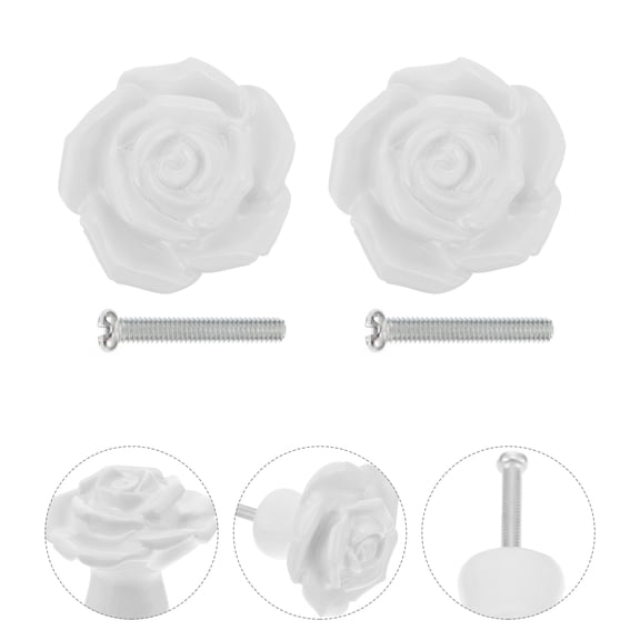 FONWILYO Masteelf 8pcs White Elegant Rose Flower Knobs Vintage Ceramic Pulls for Drawer Handles