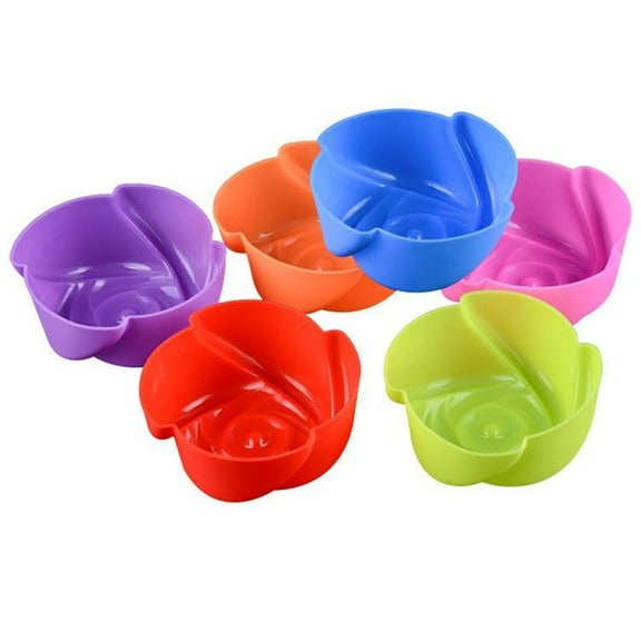 MLINS 8pcs Silicone Rose Flower Shape Muffin Cups Cake Molds Pudding Jelly Chocolate Molds DIY Cupcake Baking Tool Random Color